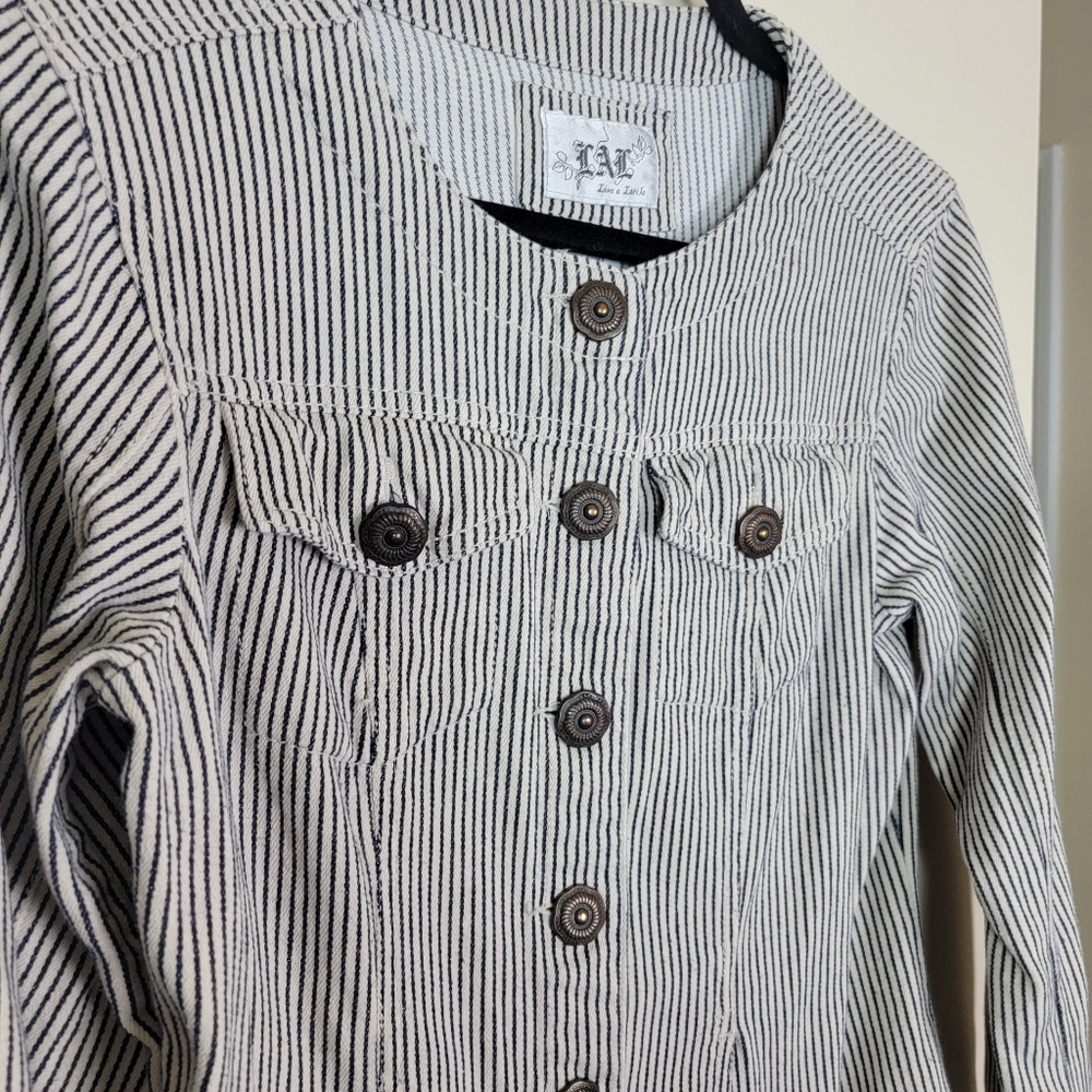 LAL Live a‎ Little Brown White Striped Cotton Button Up Jacket Sz M - Picture 3 of 8